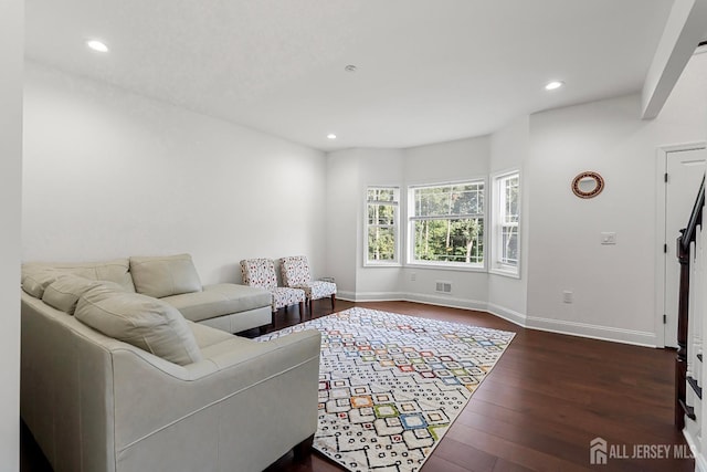 living room with dark wood-type flooring