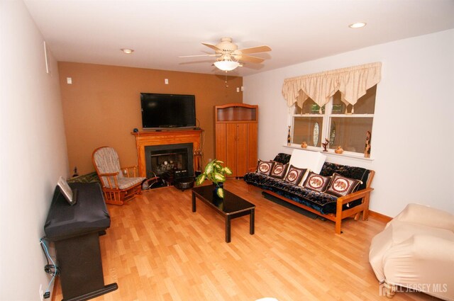 5 Dan Ct, Old Bridge, NJ 08857 - living area with wood finished floors, ceiling fan, a fireplace, and recessed lighting
