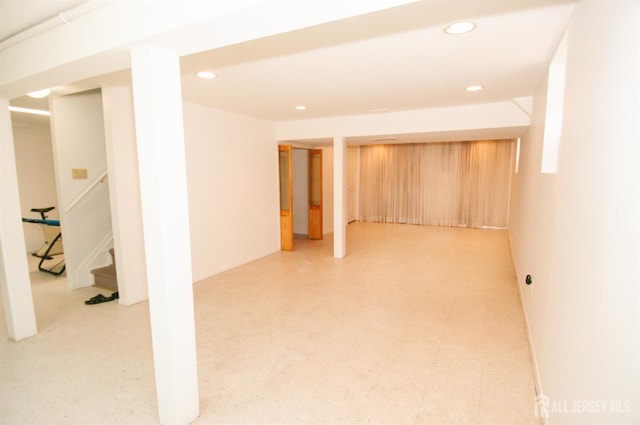5 Dan Ct, Old Bridge, NJ 08857 - finished basement featuring recessed lighting, stairway, and tile patterned floors