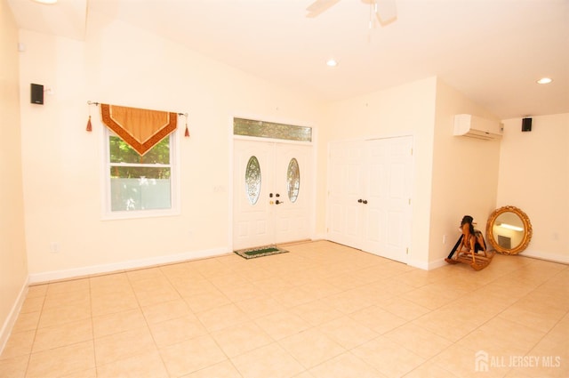 5 Dan Ct, Old Bridge, NJ 08857 - foyer entrance with a wall mounted AC, recessed lighting, a ceiling fan, light tile patterned flooring, and vaulted ceiling