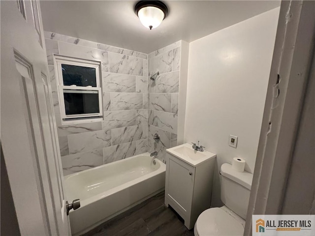 427 John St, Plainfield, NJ 07060 - full bath featuring toilet, shower / bathtub combination, wood finished floors, and vanity