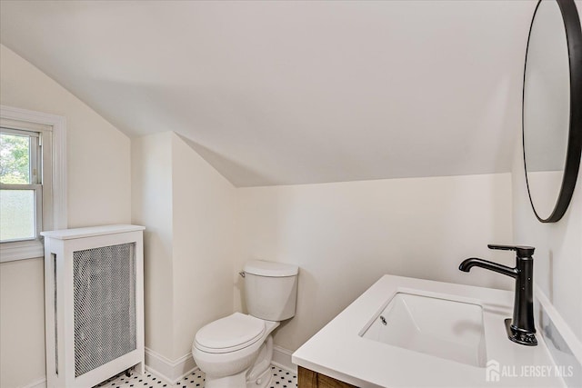 160 Academy St, South Orange Village, NJ 07079 - half bathroom featuring lofted ceiling and vanity
