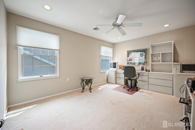 27 Dawson Ln, Monroe, NJ 08831 - home office with carpet, healthy amount of natural light, recessed lighting, baseboards, and ceiling fan