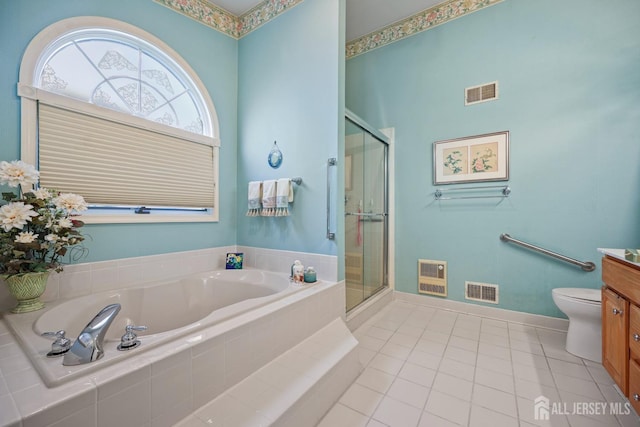 27 Dawson Ln, Monroe, NJ 08831 - full bathroom with vanity, a stall shower, tile patterned flooring, and heating unit