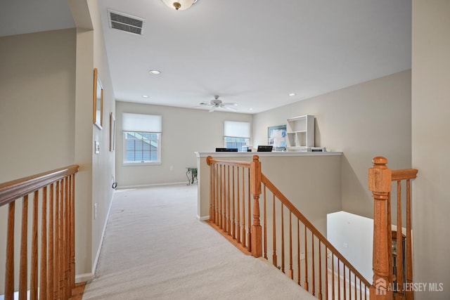 27 Dawson Ln, Monroe, NJ 08831 - hallway with an upstairs landing, carpet flooring, baseboards, and recessed lighting