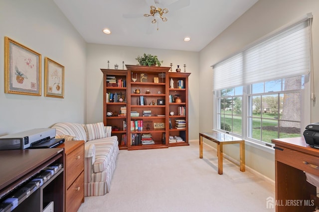27 Dawson Ln, Monroe, NJ 08831 - office area with light colored carpet, baseboards, a ceiling fan, and recessed lighting
