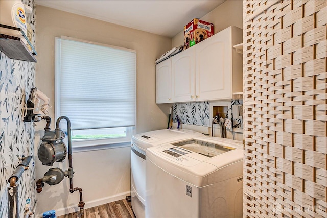 16 Rachele Ct, Old Bridge, NJ 07747 - laundry room featuring washing machine and dryer, wood finished floors, cabinet space, and baseboards