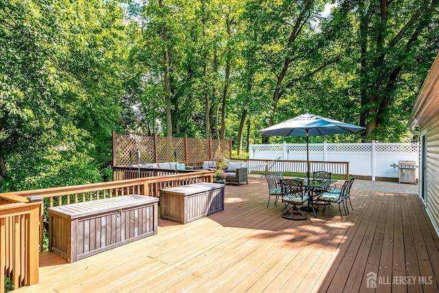 16 Rachele Ct, Old Bridge, NJ 07747 - wooden terrace featuring outdoor dining space, outdoor lounge area, and grilling area