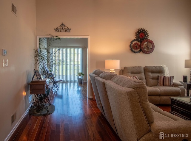 136 Chichester Rd, Monroe, NJ 08831 - living room featuring dark wood finished floors and baseboards