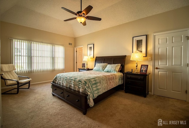 136 Chichester Rd, Monroe, NJ 08831 - carpeted bedroom featuring lofted ceiling, baseboards, a ceiling fan, and a textured ceiling