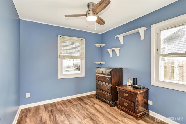 274 Prospect Ave, South Amboy, NJ 08879 - bedroom featuring light wood finished floors, ornamental molding, baseboards, and a ceiling fan