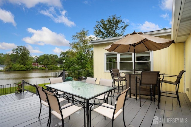 44 Lakeside Dr S, Piscataway, NJ 08854 - wooden terrace featuring outdoor dining area and a water view