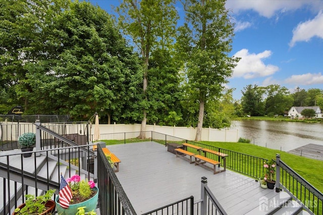 44 Lakeside Dr S, Piscataway, NJ 08854 - wooden terrace with a water view, view of wooded area, and stairway