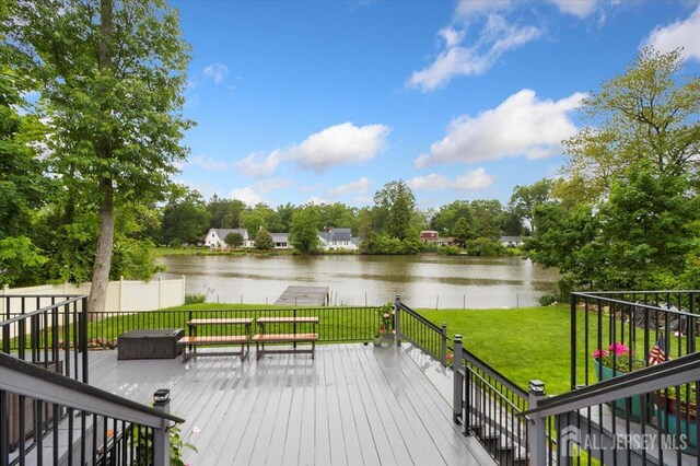 44 Lakeside Dr S, Piscataway, NJ 08854 - deck featuring a water view and view of wooded area