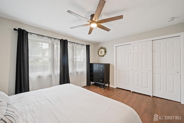 6 Linda Ave, Colonia, NJ 07067 - bedroom featuring dark wood finished floors, a closet, and ceiling fan