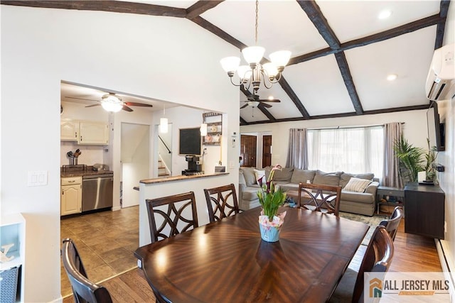 47 Dewitt Ter, Colonia, NJ 07067 - dining space with a ceiling fan, a wall mounted AC, a chandelier, and stairs