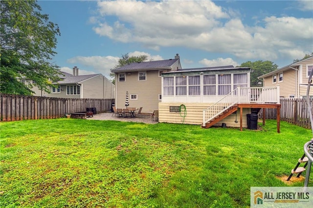 47 Dewitt Ter, Colonia, NJ 07067 - back of house with a sunroom, a fenced backyard, stairs, and a patio area