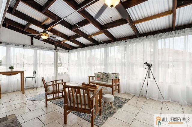47 Dewitt Ter, Colonia, NJ 07067 - sunroom featuring a ceiling fan, plenty of natural light, tile patterned floors, and lofted ceiling
