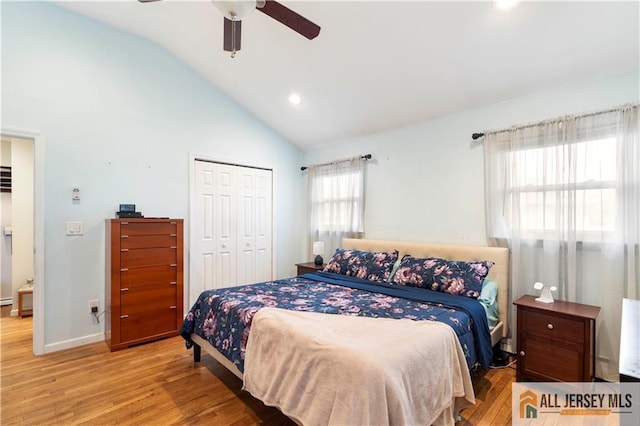 47 Dewitt Ter, Colonia, NJ 07067 - bedroom featuring wood finished floors, a closet, high vaulted ceiling, recessed lighting, and ceiling fan