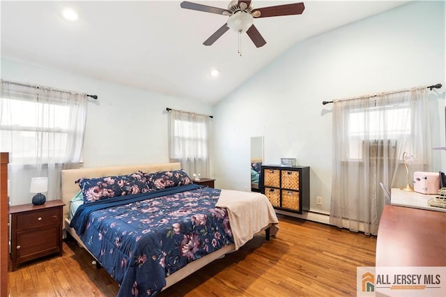 47 Dewitt Ter, Colonia, NJ 07067 - bedroom with wood finished floors, multiple windows, lofted ceiling, recessed lighting, and a ceiling fan