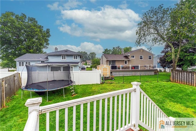 47 Dewitt Ter, Colonia, NJ 07067 - fenced backyard featuring a shed, a trampoline, a deck, and a residential view