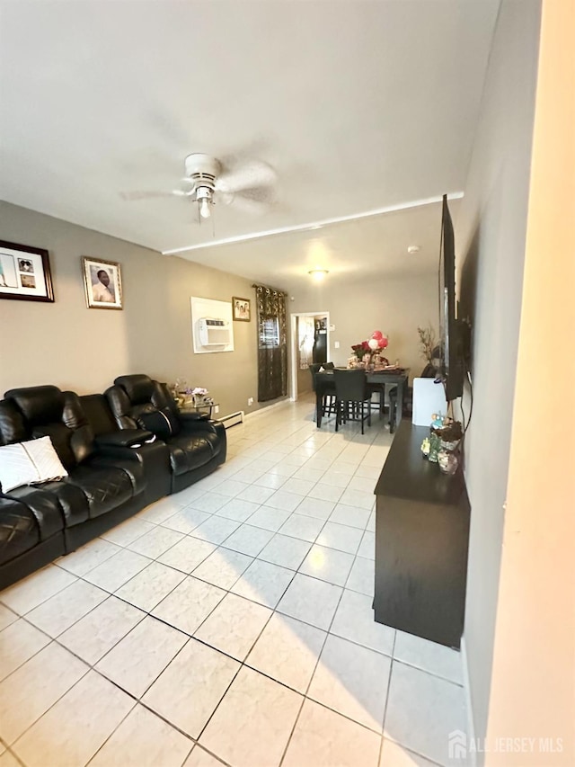 44 S Ward St, New Brunswick, NJ 08901 - living room with light tile patterned floors, ceiling fan, and a baseboard radiator