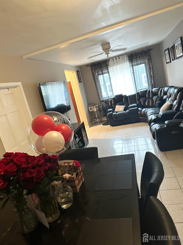 44 S Ward St, New Brunswick, NJ 08901 - tiled living room with a ceiling fan