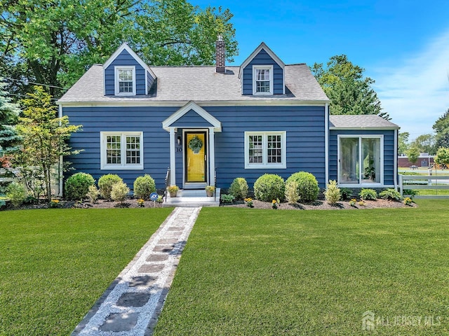 10 Shaw Dr, Franklin, NJ 08528 - cape cod-style house with a chimney, a front lawn, and a shingled roof