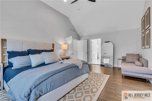 11 Hawk Ct, East Brunswick, NJ 08816 - bedroom featuring wood finished floors, high vaulted ceiling, and ceiling fan