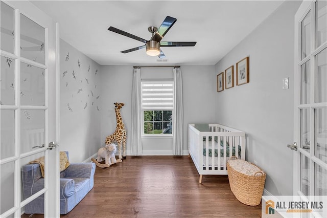 11 Hawk Ct, East Brunswick, NJ 08816 - bedroom with wood finished floors, french doors, and a ceiling fan
