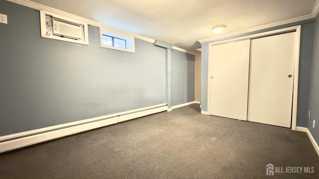1037 Cricket Ln, Woodbridge Proper, NJ 07095 - unfurnished bedroom with a baseboard heating unit, carpet flooring, crown molding, and a closet