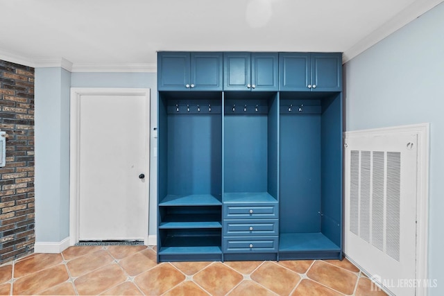 13 Eagle Nest Rd, Colts Neck, NJ 07722 - mudroom with a heating unit, ornamental molding, and light tile patterned flooring
