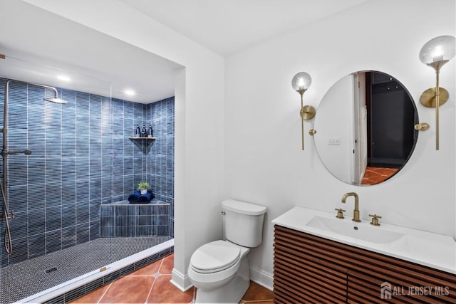 13 Eagle Nest Rd, Colts Neck, NJ 07722 - full bathroom with tiled shower, vanity, toilet, tile patterned flooring, and baseboards