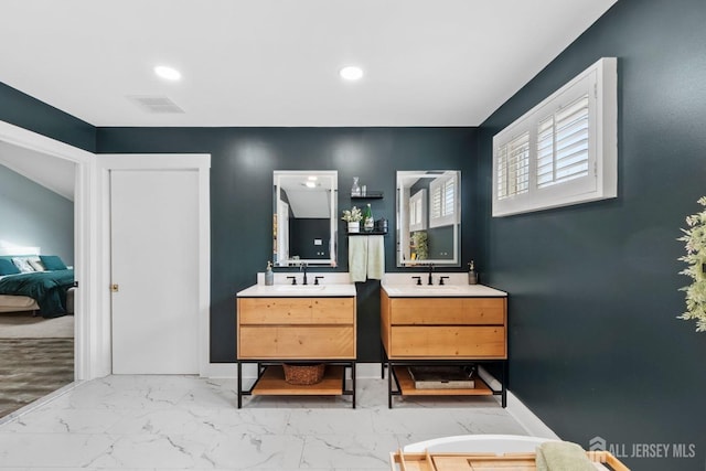 13 Eagle Nest Rd, Colts Neck, NJ 07722 - ensuite bathroom with vanity, recessed lighting, marble finish floors, and baseboards