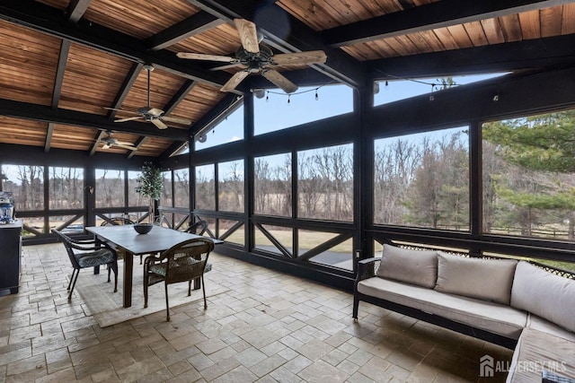 13 Eagle Nest Rd, Colts Neck, NJ 07722 - sunroom / solarium featuring ceiling fan, an outdoor living space, and outdoor dining space