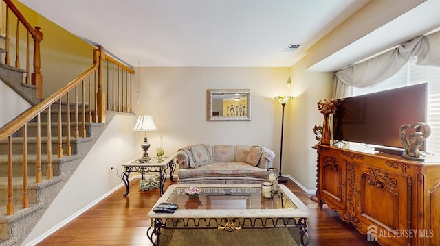 1406 Locust Ct, South Brunswick, NJ 08852 - living room with wood finished floors and stairs