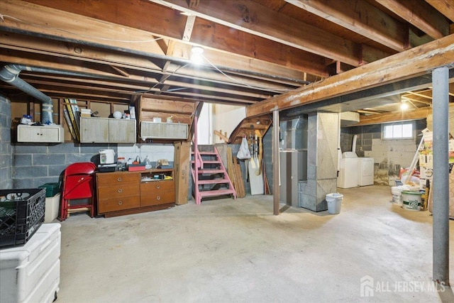 796 Curie Rd, North Brunswick, NJ 08902 - basement featuring washer and clothes dryer and heating unit