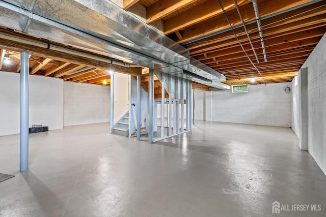 96 Lark Dr, South River, NJ 08882 - basement with stairway and concrete block wall