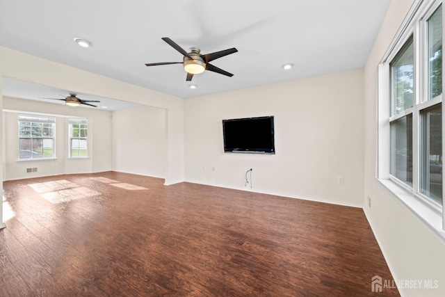 96 Lark Dr, South River, NJ 08882 - unfurnished living room featuring ceiling fan, wood finished floors, and recessed lighting