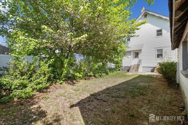 view of yard with entry steps and fence