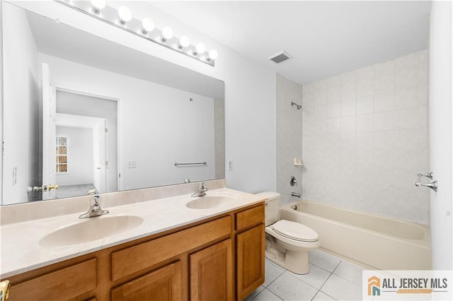 full bath featuring tile patterned flooring, visible vents, a sink, and double vanity