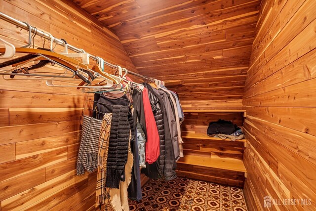 walk in closet with lofted ceiling