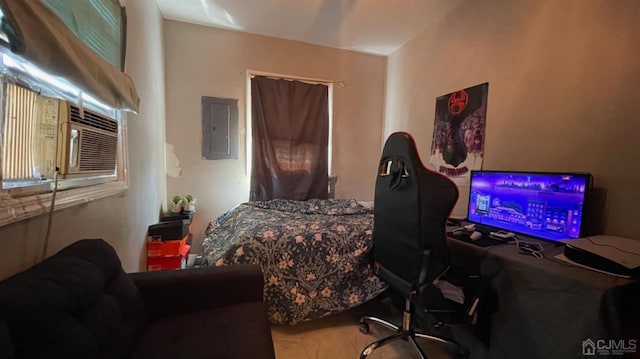 bedroom featuring electric panel