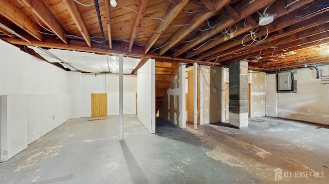 unfinished below grade area featuring electric panel