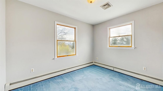 unfurnished room with carpet floors and visible vents