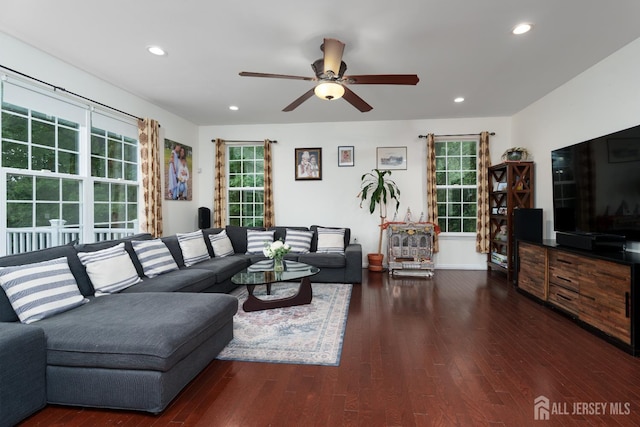 1 Elmcrest Ct E, Monroe, NJ 08831 - living area with wood finished floors, ceiling fan, and recessed lighting