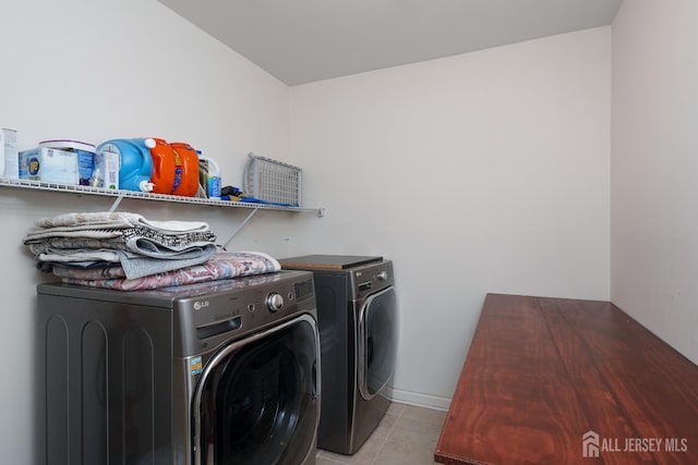 1 Elmcrest Ct E, Monroe, NJ 08831 - laundry room with washer and clothes dryer and light tile patterned flooring
