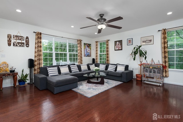 1 Elmcrest Ct E, Monroe, NJ 08831 - living area featuring hardwood / wood-style floors, ceiling fan, and recessed lighting