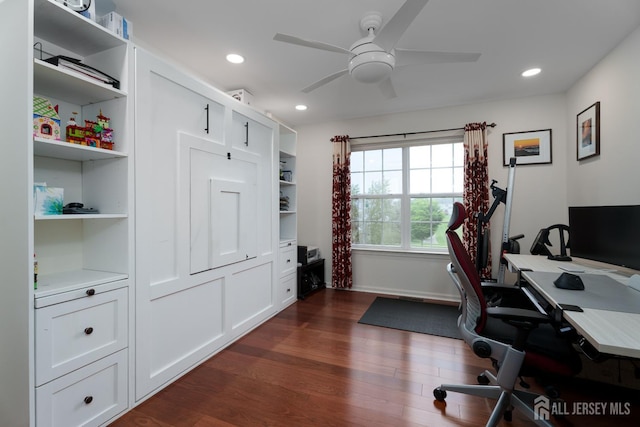 1 Elmcrest Ct E, Monroe, NJ 08831 - office featuring ceiling fan, dark wood-type flooring, and recessed lighting