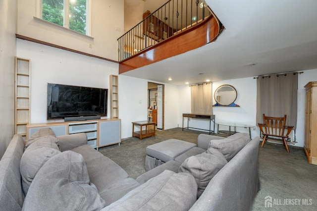 4 Ashwood Pl, North Brunswick, NJ 08902 - living room featuring carpet flooring and a high ceiling